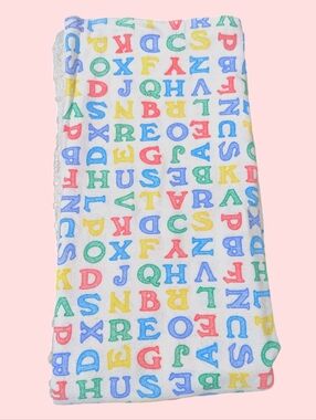 Vintage Nursery Crib ABC Baby RECEIVING BLANKET Primary Colors Soft Lace Detail